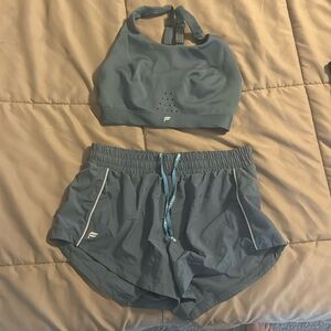 Teal fabletics Eco Full Speed Run Short with sports bra size small